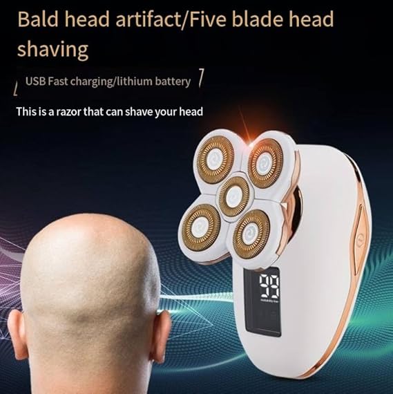 5-Head Electric Shaver with LED Display – White & Rose Gold