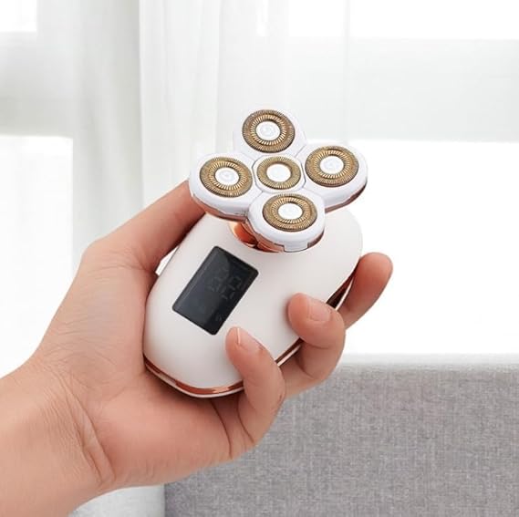5-Head Electric Shaver with LED Display – White & Rose Gold