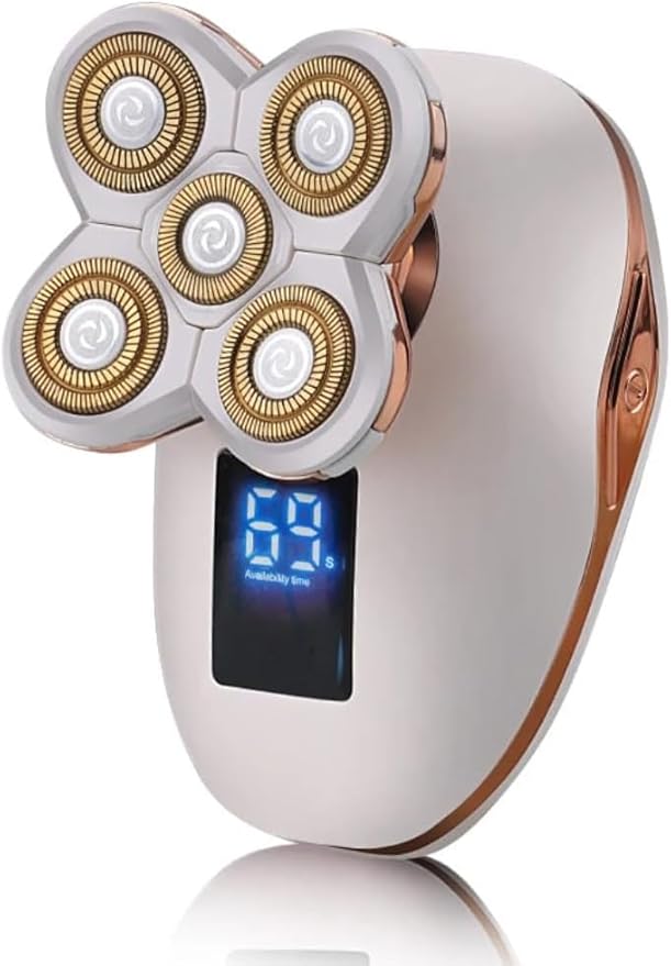 5-Head Electric Shaver with LED Display – White & Rose Gold