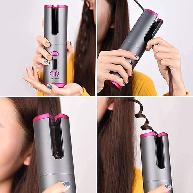Wireless Automatic Hair Curler – USB Rechargeable (Grey/Pink)