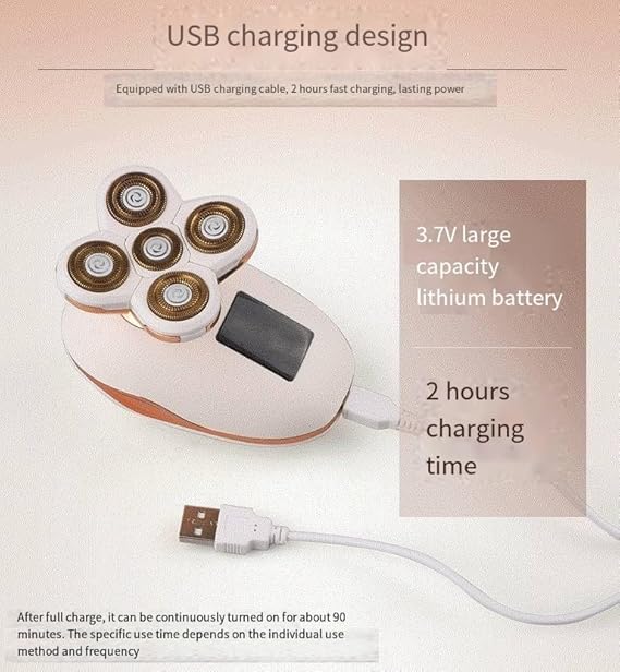 5-Head Electric Shaver with LED Display – White & Rose Gold