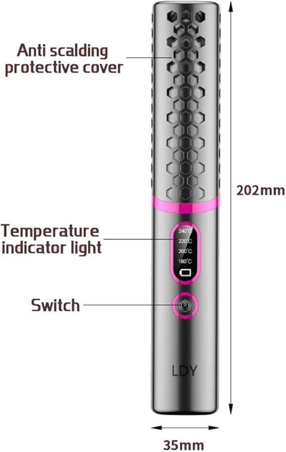 Wireless Cordless Hair Straightener – USB Rechargeable (Grey & Pink)