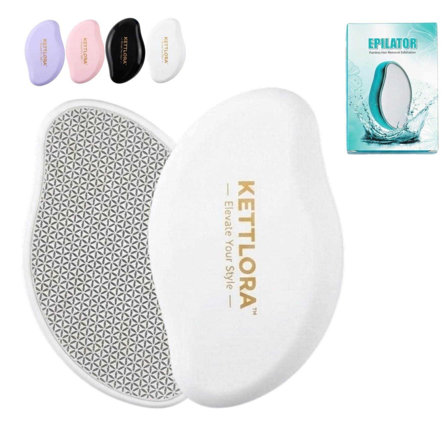 Kettlora Crystal Hair Removal Tool Epilator, Reusable Nano Glass Hair Eraser for Body, Painless for Arms and Legs, (WHITE)