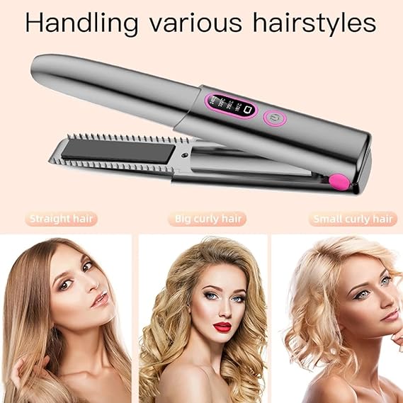 Wireless Cordless Hair Straightener – USB Rechargeable (Grey & Pink)