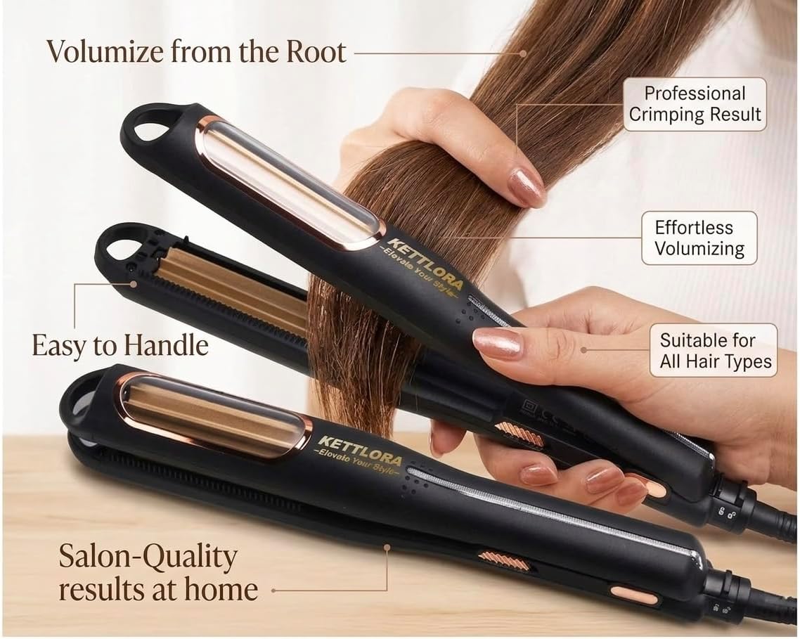 CrimpSpin Pro Automatic Rotating Heated Crimper 2 settings (180–230°C,), Corrugation,Corn Splint Curling Machine, Volumizing Hair, Professional and Home use