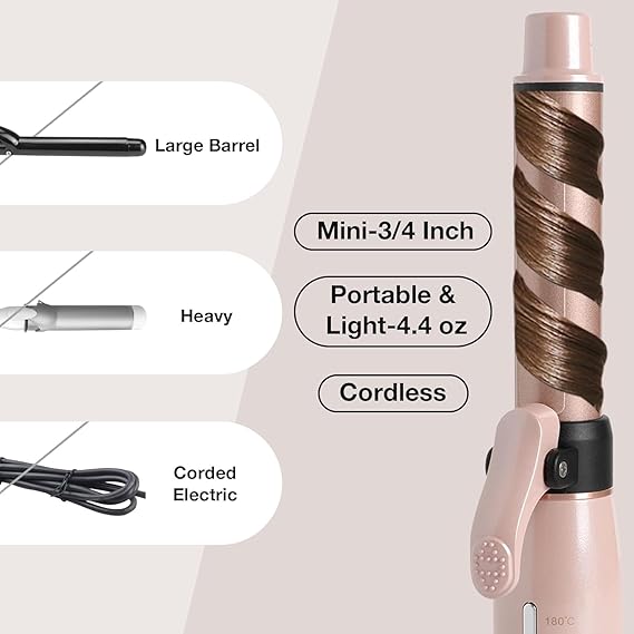 Wireless Cordless Curling Iron – USB Rechargeable (Rose Gold)