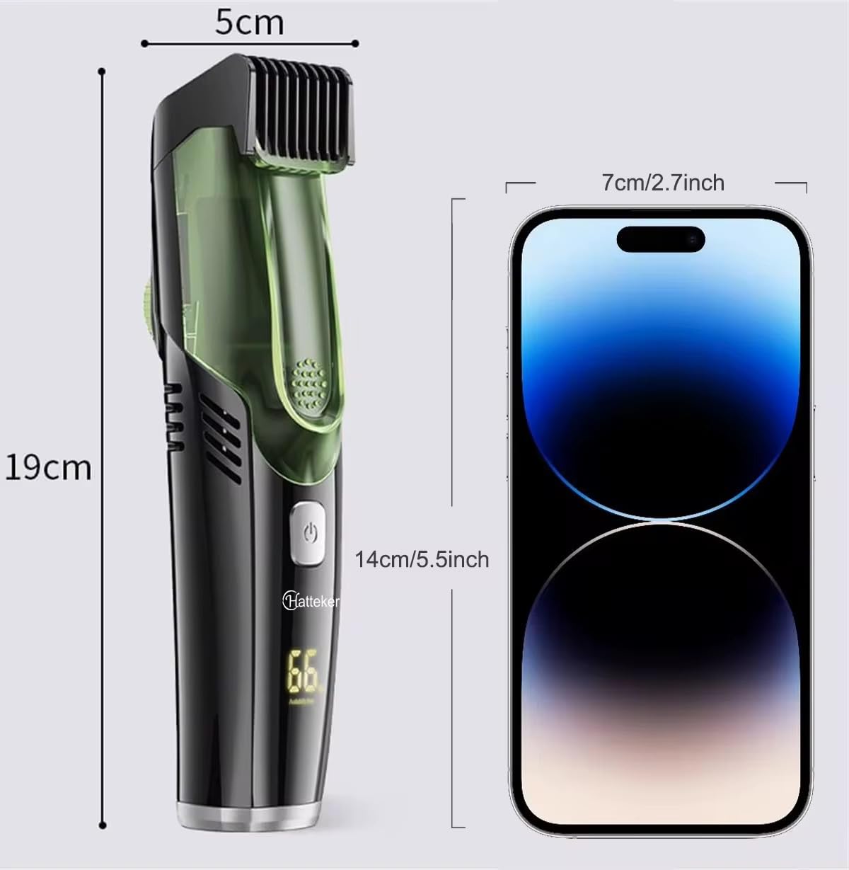 Vacuum Beard and Head Trimmer with 20 Multiple Adjustable Length Settings, USB Rechargeable, Digital Display, Self-Cleaning Function, Precision Blades, Ergonomic Black and Green Design for Easy Grooming and Mess-Free Trimming. (Blue)