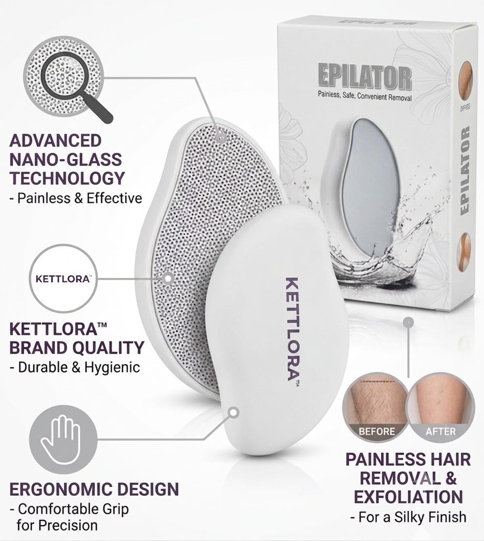 Kettlora Crystal Hair Removal Tool Epilator, Reusable Nano Glass Hair Eraser for Body, Painless for Arms and Legs, (BLACK)