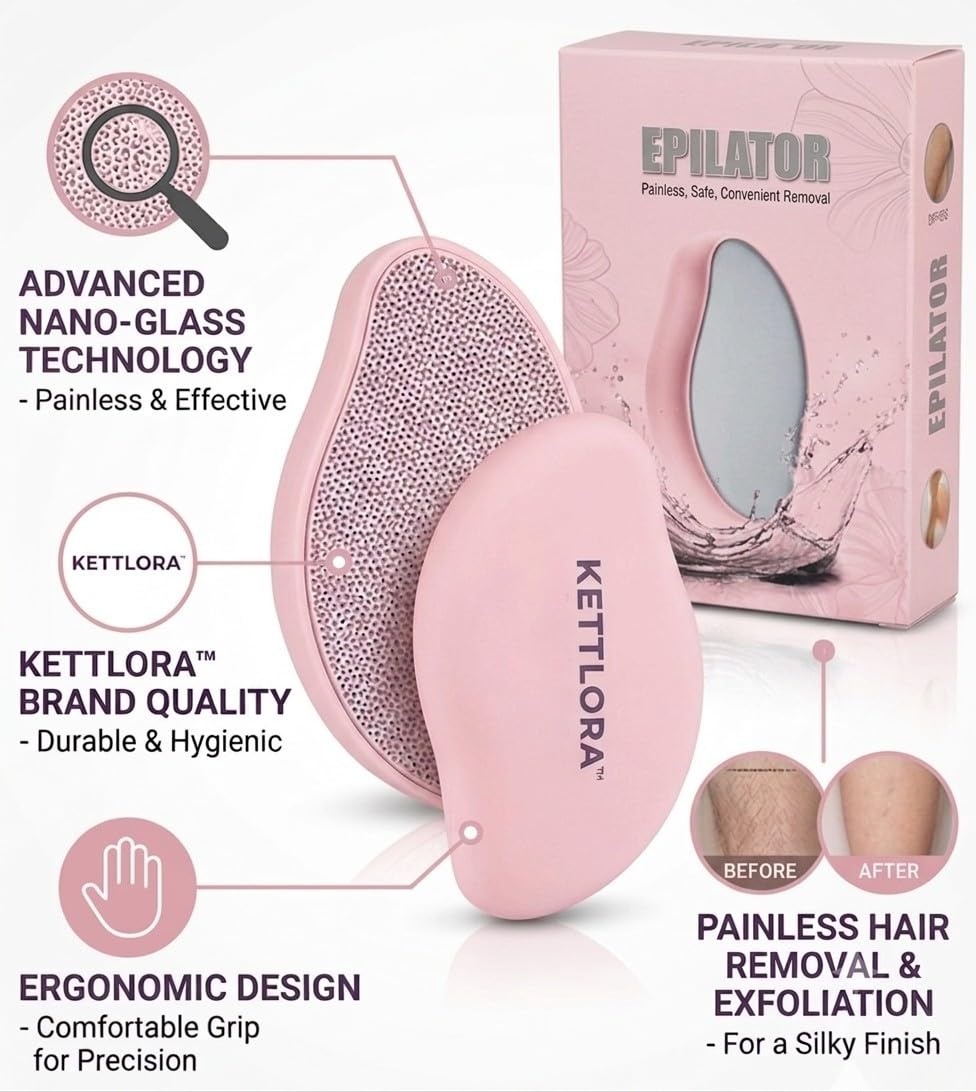 Kettlora Crystal Hair Removal Tool Epilator, Reusable Nano Glass Hair Eraser for Body, Painless Hair Removal for Arms and Legs, (PINK)