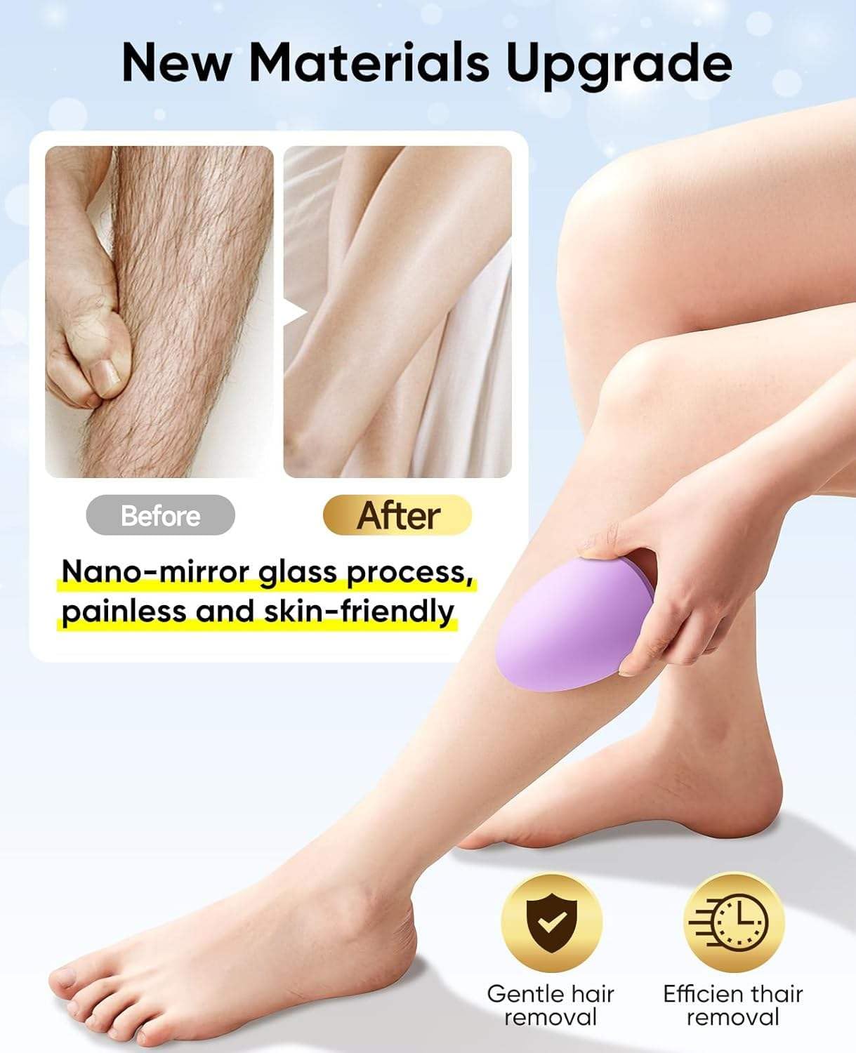 Kettlora Crystal Hair Removal Tool Epilator, Reusable Nano Glass Hair Eraser for Body, Painless for Arms and Legs, (BLACK)