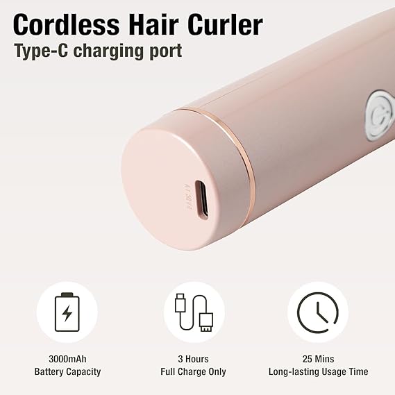 Wireless Cordless Curling Iron – USB Rechargeable (Rose Gold)