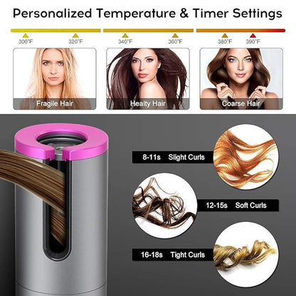 Wireless Automatic Hair Curler – USB Rechargeable (Grey/Pink)