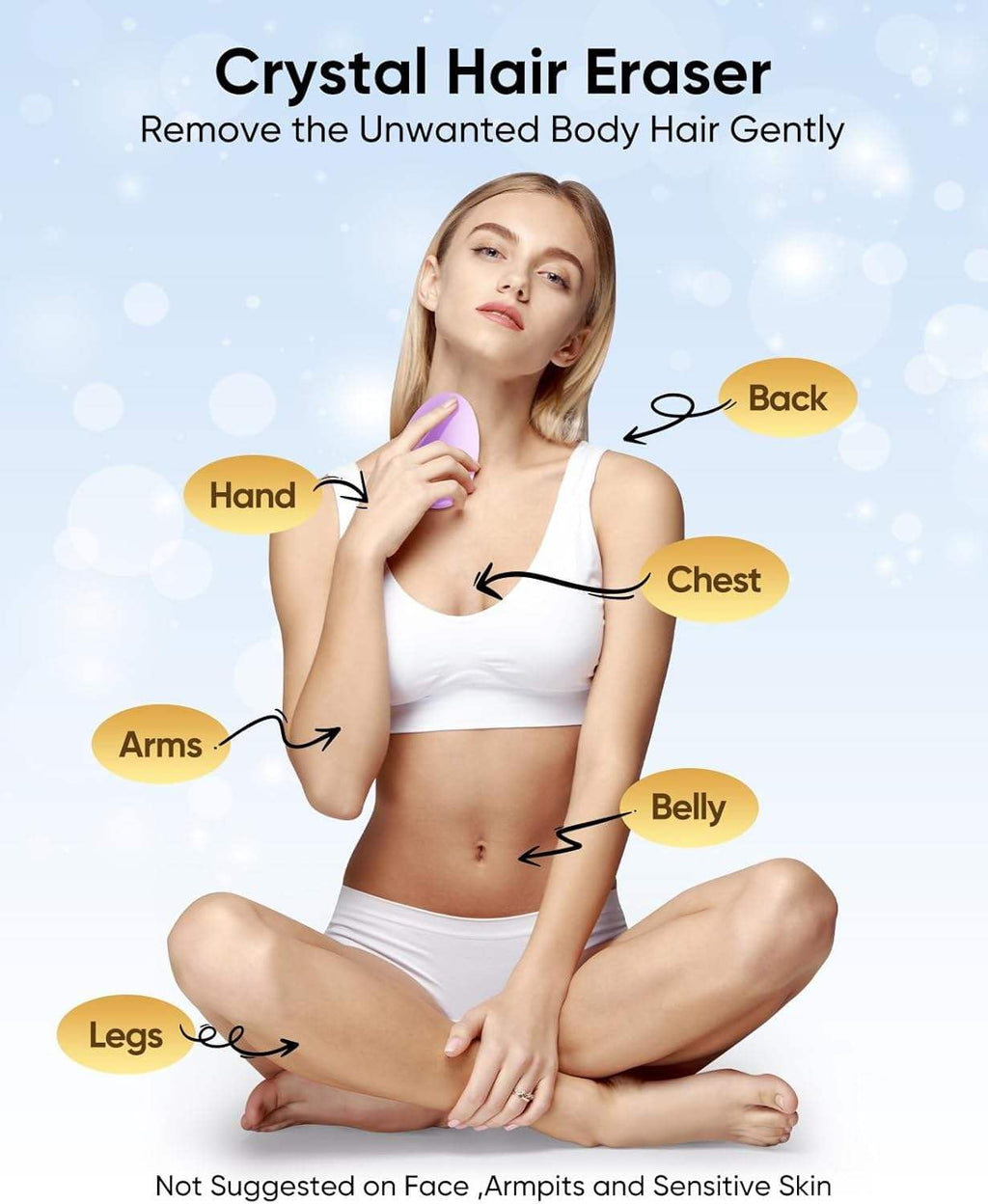 Kettlora Crystal Hair Removal Tool Epilator, Reusable Nano Glass Hair Eraser for Body, Painless for Arms and Legs, purple