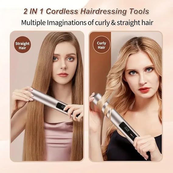 Wireless Cordless 2-in-1 Hair Straightener & Curler – USB Rechargeable