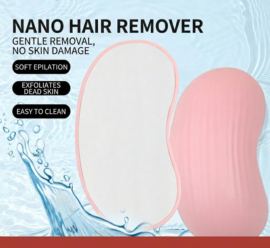 KETTLORA, Bean Shape Nano Glass Hair Remover – Painless Eraser for Women & Men, Reusable,Exfoliated Skin, for Legs, Arms & Back (Light pink)
