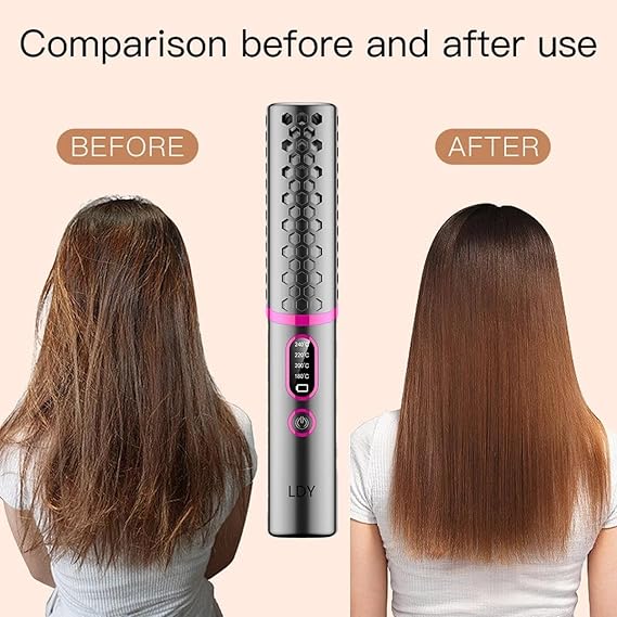 Wireless Cordless Hair Straightener – USB Rechargeable (Grey & Pink)
