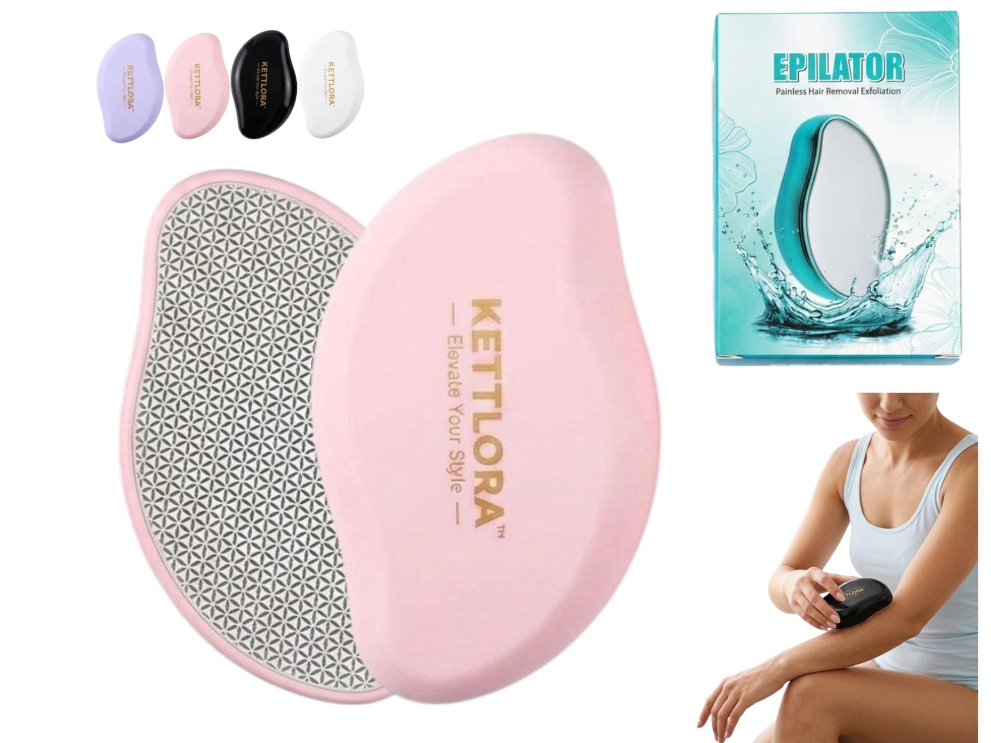 Kettlora Crystal Hair Removal Tool Epilator, Reusable Nano Glass Hair Eraser for Body, Painless Hair Removal for Arms and Legs, (PINK)