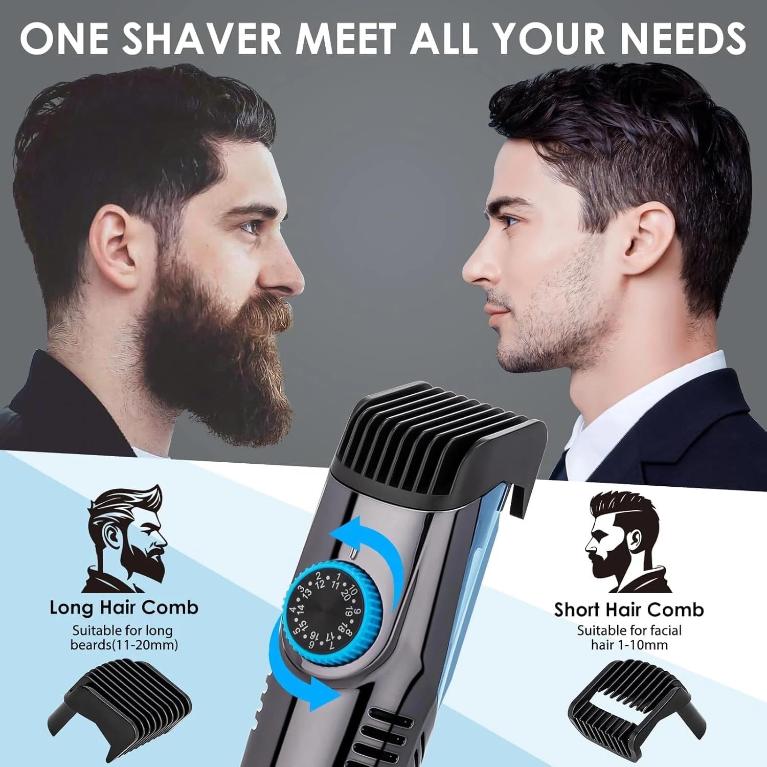 Vacuum Beard and Head Trimmer with 20 Multiple Adjustable Length Settings, USB Rechargeable, Digital Display, Self-Cleaning Function, Precision Blades, Ergonomic Black and Green Design for Easy Grooming and Mess-Free Trimming. (Blue)