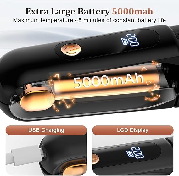 Wireless Cordless Hair Straightener & Heating Brush – USB Rechargeable (Black)
