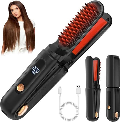 Wireless Cordless Hair Straightener & Heating Brush – USB Rechargeable (Black)