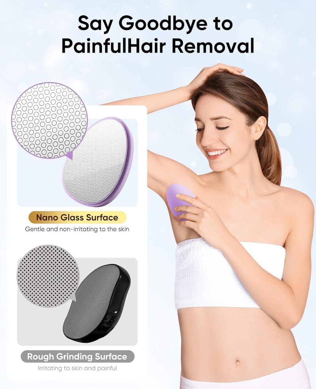 Kettlora Crystal Hair Removal Tool Epilator, Reusable Nano Glass Hair Eraser for Body, Painless for Arms and Legs, (BLACK)