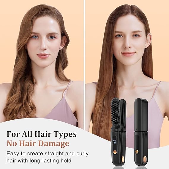 Wireless Cordless Hair Straightener & Heating Brush – USB Rechargeable (Black)