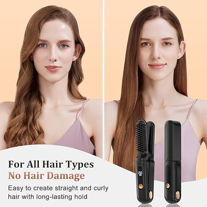 Wireless Cordless Hair Straightener & Heating Brush – USB Rechargeable (Black)