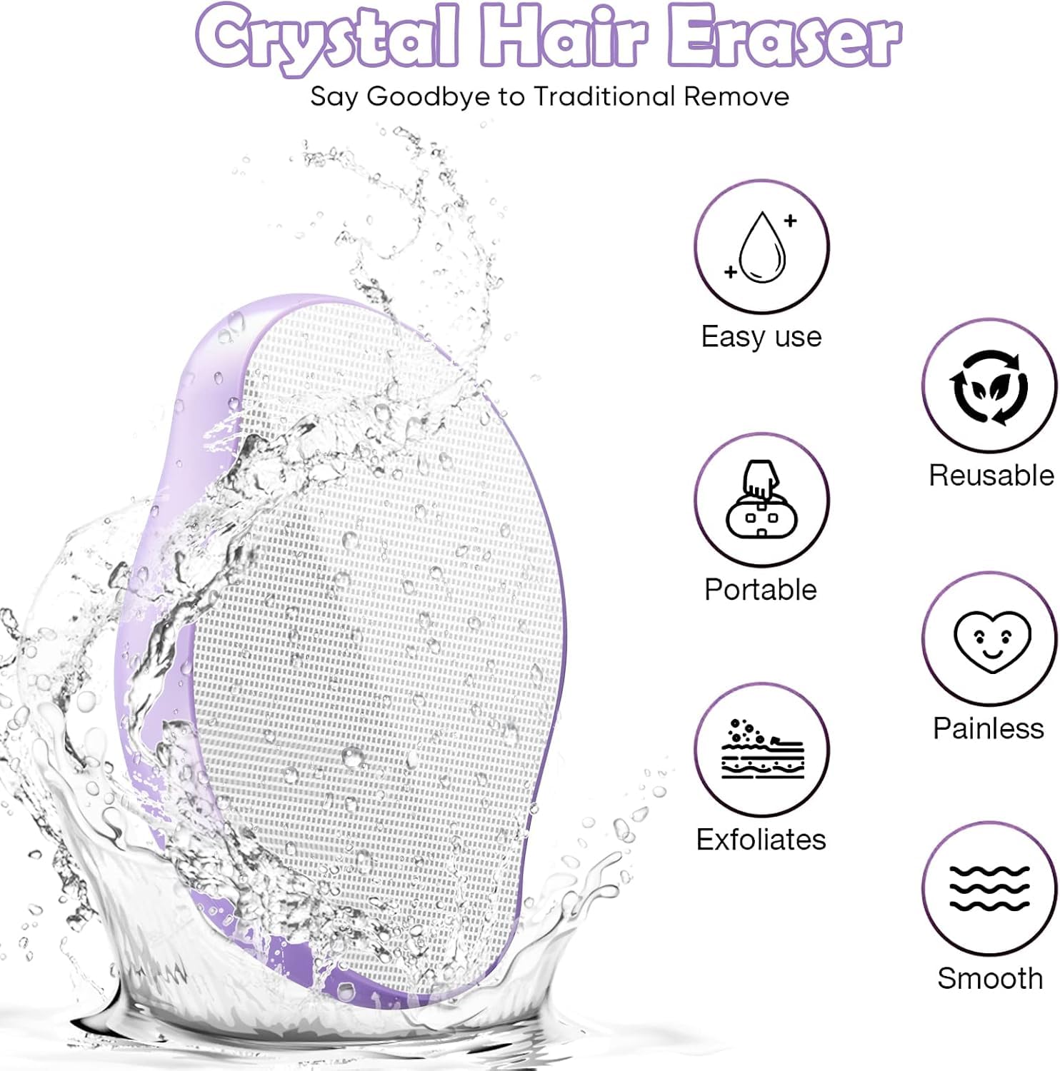 Kettlora Crystal Hair Removal Tool Epilator, Reusable Nano Glass Hair Eraser for Body, Painless for Arms and Legs, purple